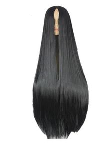 Fei-Show Black Wig 100CM/40 Inches Synthetic Heat Resistant Fiber Long Halloween Carnival Costume Cos-play Straight Hair 240305