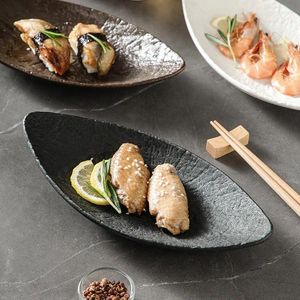 Pratos japoneses fosco placa oval casa lanche bolo prato de sushi cor sólida alívio frutas vegetais salada bandeja sobremesa prato