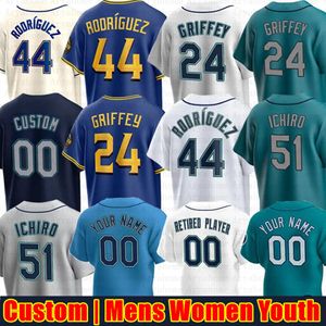 Benutzerdefinierte 24 Ken Griffey Jr 44 Julio Rodriguez Baseball Jersey City Connect JP Crawford Edgar Martinez Suzuki Ichiro Jarred Kelenic Cal Raleigh Matt Brash Kyle Lewis