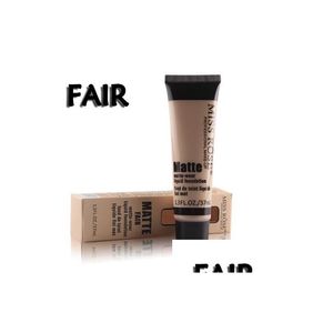 Concealer fröken Rose Professional Matte Wear Liquid Foundation 37 ml Silk långvarig grädde olika färger för att skapa felfri drop de dhher