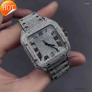 Relógios de pulso Luxo Moissanite Iced Out Relógios Hip Hop Bust Down Unisex Diamante Relógio de Aço Inoxidável Studded Pulso Mossanite Relógio 204