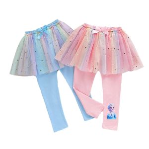 Abiti Estate Ragazze Gonna carina Pantaloni Cartone animato Frozen Anna Elsa Primavera Principessa Gonne Neonate Rosa Blu Pantaloni Leggings di pizzo Vestiti