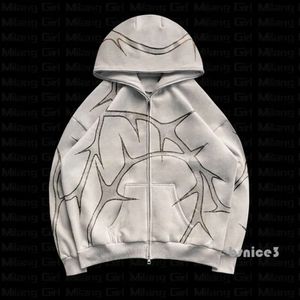 Men's Tracksuits Rhinestones Print Full Zip Hoodie Loose Set Men Fashion Streetwear Y2k Gothic Hip Hop Sweatshirts Clothing 2250