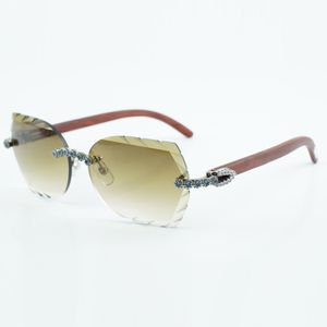 Modisches neues Produkt, Sonnenbrille 8300817 mit blauem Straußdiamanten und Schliff, mit Beingröße 60-18-135 mm aus natürlichem Originalholz