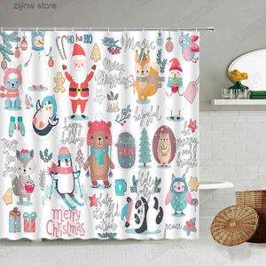 Shower Curtains Christmas Shower Curtains Cartoon Penguin Bear Fox Owl Panda Snowman Santa Clause Funny Animals New Year Children Bathroom Decor Y240316