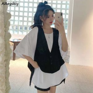 Tanklar Sıcak Satış L4XL Yelekler Kadınlar Yaz İnce Yeni Varış Bandajı Gevşek Siyah Kolsuz Gotik Gotik Allmatch UNISEX MODA BF IN