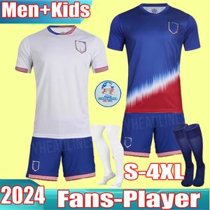 S-4XL USAS PULISIC Camisas de futebol 2024 2025 Copa América 24/25 Home Away Kids Camisas de futebol Homens Jogador Versão SMITH MORGAN