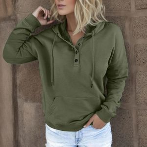 Damen Hoodies Hooded Drawess Taschen Langarm Sweatshirts Pullovers Solid Color Streetwear Vintage Sudadera Mujer Frau 240307