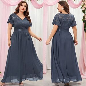 Gray Lace Plus Size Mother of the Bride Dresses V Neck Short Sleeves Wedding Guest Dress Floor Length A Line Chiffon Evening Gowns