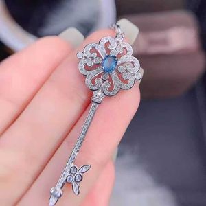 Designer Blue Key Necklace Female tiffay and co Sunflower Collar Chain Full Zircon Fashion Personalized Versatile Colorless POIJ