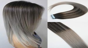 Balayage ombre cor 2 marrom desbotando para cinza brasileiro remy cola de cabelo trama da pele fita do plutônio extensões de cabelo 16 18 20 22 24inch5572405