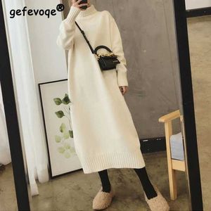 Basic Casual Dresses Womens Clothing Autumn Winter Turtleneck Casual Streetwear Y2K Basic Midi Dress Trendy Simple Long Sle Loose Pullover DressesC24315