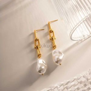 Dangle Chandelier Fashion Irregular Pearl Pendant Gold Color Chains Dangle Earrings for Women Minimalist Stainless Steel Ball Charm Wed Jewelry 24316