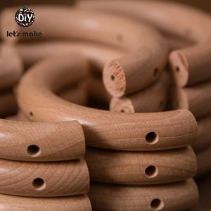 Lets Make 10pcs Baby Teether Wooden Ring Beech Half Ring With Hole 48*96mm Natural Wood Teething DIY Craft Accessories BPA Free 240308
