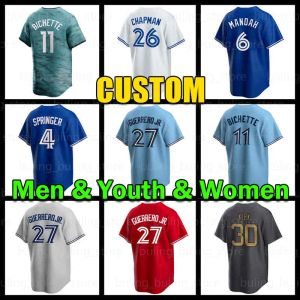 Camisa de beisebol 11 Bo Bichette Torontos 4 George Springer Matt Chapman Alejandro Kirk Alek Manoah 34 Kevin Gausman Romano Joe Carter