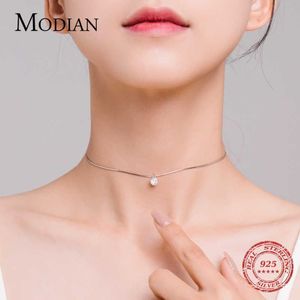 Modian 100% 925 Sterling Silver Trendy Simple Clear CZ Choker Necklace Pendant Fashion Link Chain For Women Party Fine Jewelry 210230t