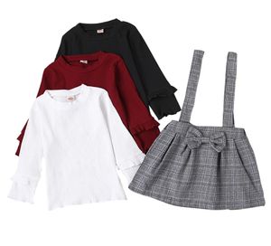Kids Girls Skirts Sets Solid Colors Tops Lace Long Sleeve Shirts Toddler Baby Lattice Skirts Girls Sling Dresses Kids Casual Outfi3069027