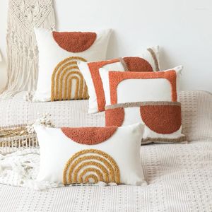 Travesseiro queimado laranja artesanal bordado capa meio círculo tufado decoração de casa 45x45cm lua fronha sham
