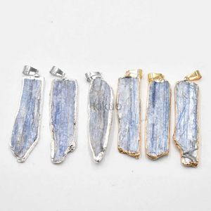 Lampadario pendente all'ingrosso 6 pz / lotto pietra naturale blu cianite gioielli pendente placcato argento e collana con orecchini bordo placcato oro 24316