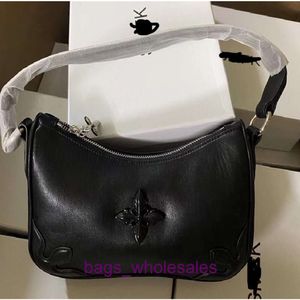 Smfk k Cross Flower Shoulder Bag Li Feier Same Black Leather Polishing Craft Fashionable and Trendy Female Underarm