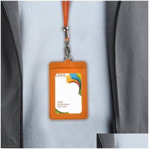 Cinghie per cellulare Porta badge Porta badge Custodia in pelle Pu Porta carte d'identità verticali Portafoglio Er con cinturino per cordino staccabile Borse da lavoro Dhsvq