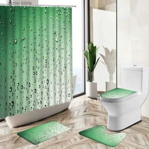 Tende da doccia Tenda da doccia creativa con goccia d'acqua Sfumatura di colore Arte Verde Viola Giallo Rosso Design Tappeto antiscivolo Copriwater Set tappetino Y240316