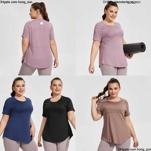 Women Large LU-1167 Size T shirt Long Buttocks Cover Thin Yoga Clothing Mesh Back Breathable Short Sleeve Tops Fitness Sportswear