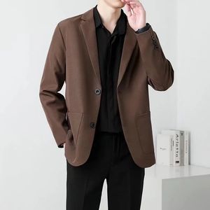 Primavera marrom preto blazer masculino fino ajuste moda social dos homens vestido jaqueta de negócios formal jaqueta masculino terno de escritório jaqueta S-3XL 240311