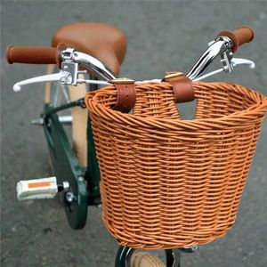 自転車パニエのフロントハンドルバーラタンハンドウーブン織り織りバイクバスケット用ウィッカーバスケット240301