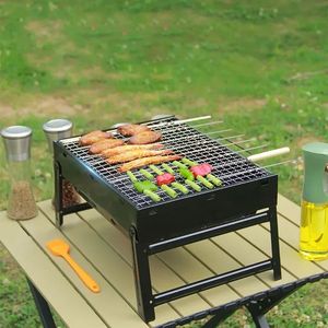 Portable Grill BBQ Charcoal Grill Mini Grill Stainless Steel Tool Kit Outdoor Cooking Camping Picnic Beach Camping Grill 240308