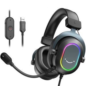 Fifine Dynamic RGB Gaming HEADset with Mic Over-Ear HEADphones 7.1 Surround Sound PC EQ Options Game Movie Music 240314