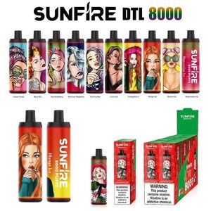 Sunfire 8000 Puffs Bästa engångs elektroniska cigarett DTL Tornado 7000 9000 Vape Factory Wholesale Price Mesh COIL Justerbart luftflöde Populärt i Frankrike Europa