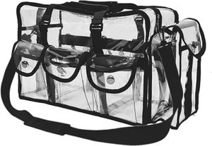 Clear Cosmetics Bag Transparent Travel Makeup Bag with 5 External Pockets and Shoulder Strap Zippered Toiletry Carry Pouch Beach Bag