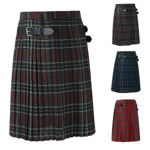 Dresses Men's Plaid Pleated Skirt Scottish Holiday Kilt Traditional Costumes Stage Performance Skirts Waistband Retro Casual Skirt