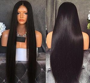 Long Natural Looking Silky Straight Wigs Heat Resistant Japan Fiber Black Color Hair Glueless Semi Soft Synthetic Lace Front Wig B2181633