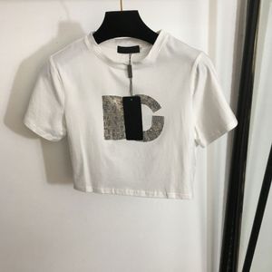 2024 Summer Casual Tshirt Designer Ubrania Kobiety Leopard Print Letter T-Shirt krótkie rękawie Haft piersiowy Talia Krótkie T-shirt Białe damki TEE TES SMLXL