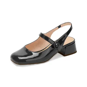 Sapatos de vestido Odernee Mulheres 2024 Fashon Low Heel Patent Leather Square Toe Chic Instep Strap Chunky Bombas 5cm