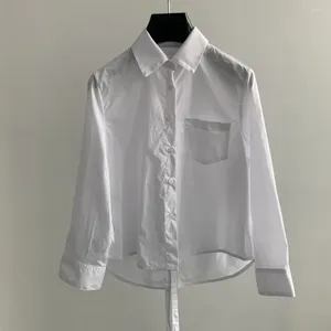 Blusas femininas primavera e verão minimalista volta rendas camisa respirável sênior grande fenda design moda sentido é forte