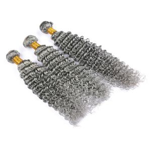 Capelli grigi tesse fasci di capelli vergini brasiliani nastro grigio onda profonda capelli ricci estensione 3 pezzi offerte lotto 8a fasci ondulati grigi7116990