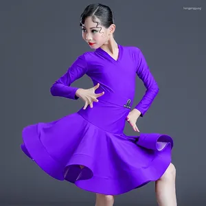 Stage Wear Multi-färg Latin Dance Competition Dresses For Girls Professional Cha Ballroom Long Sleeves Dress Red DNV16729