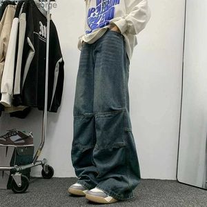 Men's Jeans Men Jeans Trendy Straight Leg Denim Pants Classic Blue Hip Hop Street Trousers Harajuku Male BottomsL2403