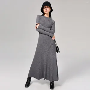 Maglioni da donna Gonna lunga in maglione di cotone di lana Naizaiga con lacci tinta unita all'interno Abito da donna nero grigio JFY33