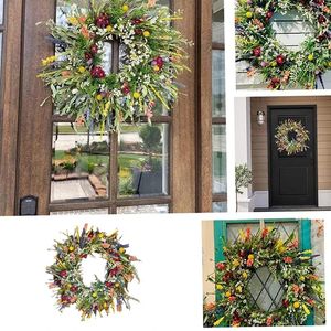 Dekorativa blommor Wild Flower Wreath Spring and Summer Ytter Door Torked Butter Cup Fresh Green Decoration