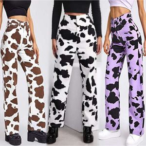 2024 New Instagram Style Personalized Print Loose Straight Leg Jeans Women's Fashion High Waist Casual Pants