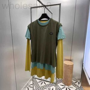 Women's T-Shirt designer 24 year early spring new niche design, fashionable embroidery, plain weave, can be worn single or stacked as a three piece top set RHY4