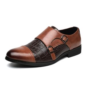 Sapatos masculinos de couro monge luxuoso, fivela dupla, dedo redondo, conveniente, sapatos de couro, negócios, casamento, escritório, para homens