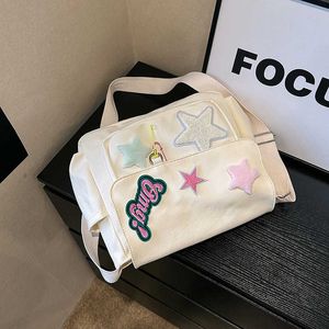 Versão coreana Instagram Tutoria de estudante da moda portátil Bolsa de ombro, bolsa de lona, bolsa de crossbody feminina, bolsa de transporte de grande capacidade 240315