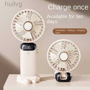 Electric Fans Rechargeable Mini Portable Fan 3000mAh Handheld Fold Office Desktop with Neck Lanyard Outdoor Travel Cooling 240316