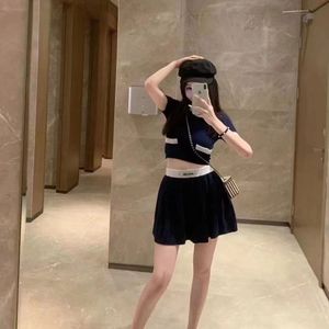 Elastic leisure luxury two-piece high-quality dress Classic knit dress Fashion mm letters spring summer short sleeve boutique comfortable women