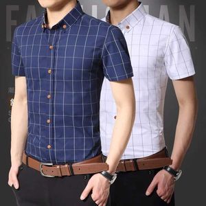 Camisas casuais masculinas 20024 novo verão masculino camisa de trenó curto algodão negócios casuais jovens homens tamanho grande impresso estilo coreano não-slim shirtC24315